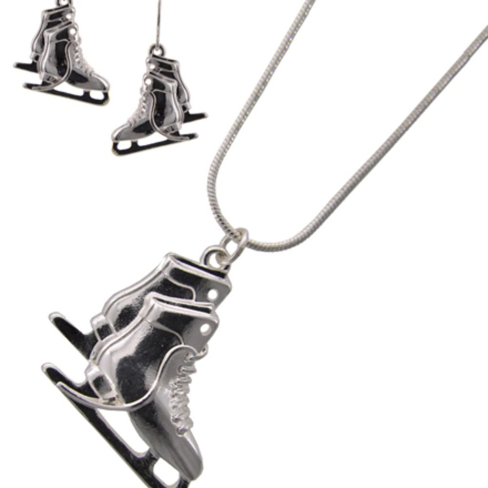 Ice Skate Pendant Necklace & Earring Set